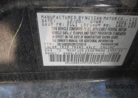 2021 Nissan Sentra Sr Xtronic Cvt z USA, uszkodzony, nr VIN 3N1AB8DV2MY229619